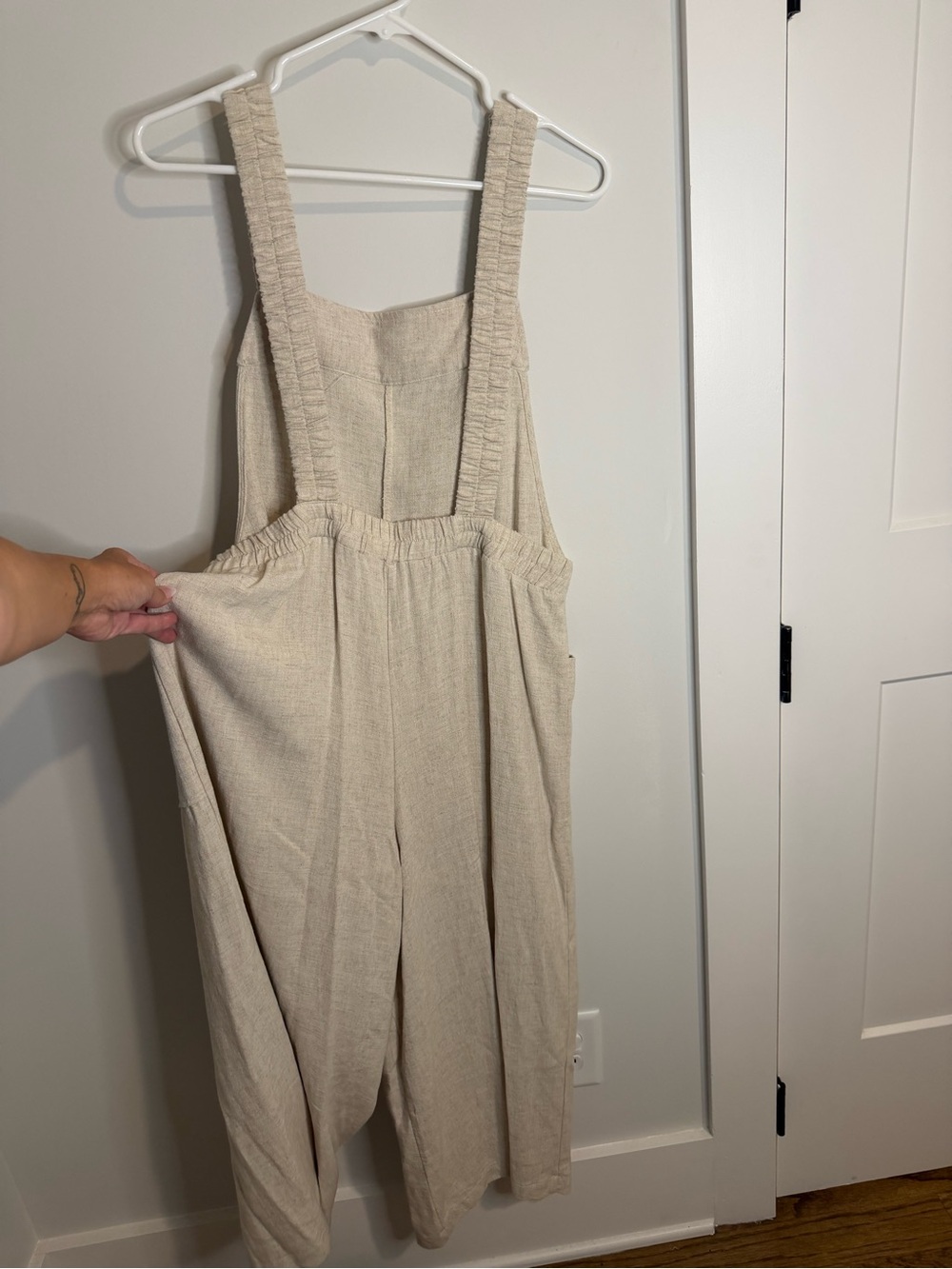 Ces femme Beige Linen-Blend Wide Leg Overalls - Picture 8 of 9